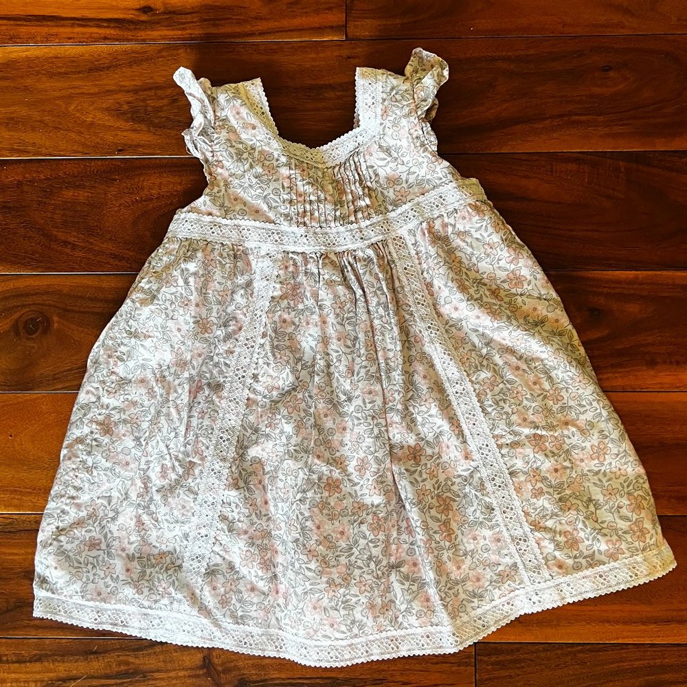 12M Piper & Posie Pink/White/Grey Floral Dress with Lace Detail